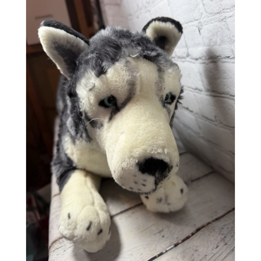 32" LARGE Realistic Wolf Plush Toy Stuffed Animal Dog Husky Blue Eyes